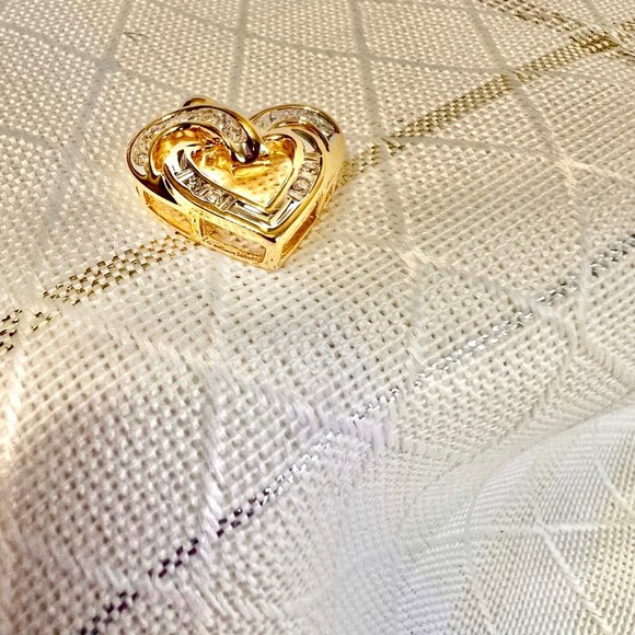 14K Gold Vintage Double Heart Diamond Heart Pendant, Vintage Daimond Pendant 14K - Picture 8 of 11